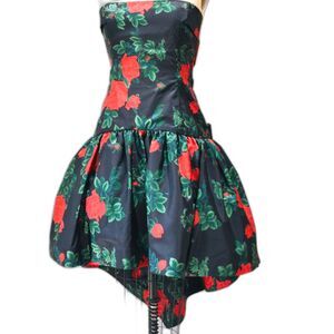 Morton Miles Design 80's Vintage Floral Rose Print Party Cocktail Prom Dress